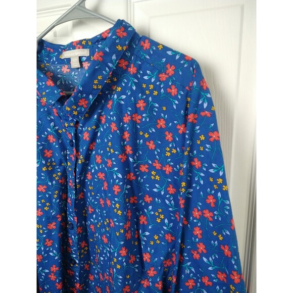 Woman Within 34/36 Collared Button Shirt Floral Long Sleeve Blue Floral... - Picture 2 of 9
